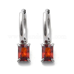 304ステンレススチールマイクロパヴェキュービックジルコニアフープピアス  長方形  ステンレス鋼色  21mm  ピン：0.8mm&nbsp;STAS-R004-06P-01