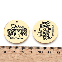 ステンレスペンダント201個  フラットラウンドと単語「最高の先生」  ゴールドカラー  30x1.5mm  穴：2mm&nbsp;STAS-T064-37G-2