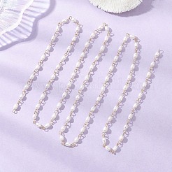Handmade Natural Cultured Freshwater Pearl Link Chains&nbsp;AJEW-JB01586-01