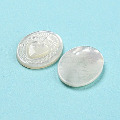 ナチュラルシーシェルカボション  ハートが刻まれた楕円形  ホワイト  20x15x2.3~2.5mm&nbsp;SHEL-D079-19