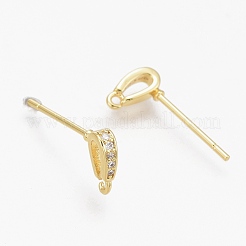 Brass Micro Pave Clear Cubic Zirconia Stud Earring Findings&nbsp;ZIRC-L098-039G