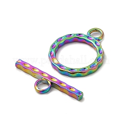 イオンプレーティング（IP）304ステンレススチールマンテル  丸いリング  虹色  リング：18x14x2mm  穴：2.8mm  10.5mm内径  バー：19.5x5.5x2mm  穴：2.8mm&nbsp;STAS-F290-04MC