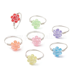 銅線入りアクリル指輪  花  銀  usサイズ9 3/4(19.5mm)&nbsp;RJEW-JR00958-02