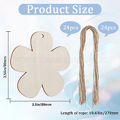 未完成の木製ペンダントと麻ロープ24個  花  89x90x2.5mm  穴：4mm&nbsp;FIND-WH20020-26A