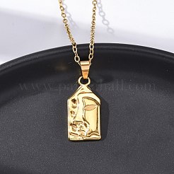 抽象的な顔 304 ステンレススチール ペンダントネックレス  イオンプレーティング（ip）  18KGP本金メッキ  17.99インチ（45.7cm）&nbsp;NJEW-H059-25G