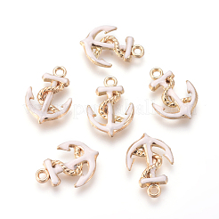 エナメルチャーム  ライトゴールドメッキ合金パーツ  アンカー  ラベンダーブラッシュ  17x12x3mm  穴：2mm&nbsp;ENAM-WH0006-A03