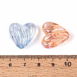 UVメッキ透明アクリルビーズ  虹色の  ハート  ミックスカラー  19.5x20x9.5mm  穴：2.2mm&nbsp;OACR-N150-25-01