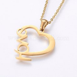 304ステンレススチールジュエリーセット  スタッドピアスとペンダントネックレス  単語「love」付けのハート  バレンタインデーのために  ミックスカラー  ネックレス：17.7インチ（45cm）  スタッドピアス：9.5x9.5x1.2mm  ピン：0.8mm&nbsp;SJEW-O090-23