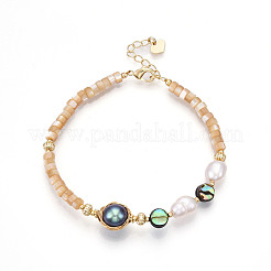 Natural Abalone Shell & Freshwater Pearl & Shell Bead Bracelets&nbsp;BJEW-N031-03G