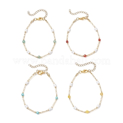 女性用ガラスシードビーズブレスレット4個  天然混合宝石と304ステンレス鋼の金具付き  7-3/8インチ（18.8cm）&nbsp;BJEW-MZ00261