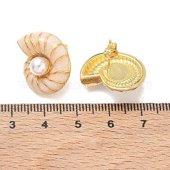 女性のための真鍮エナメル スタッド イヤリング  巻き貝の形  ABSプラスチックイミテーションパール付き  長持ちメッキ  ラックめっき  鉛フリー＆カドミウムフリー  ゴールドカラー  パパイヤホイップ  19.5x19mm&nbsp;KK-CBA760A-10G-04