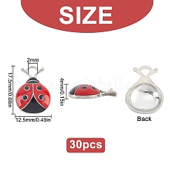 30本合金エナメルペンダント  てんとう虫  鉛フリー及びカドミウムフリー  赤と黒  プラチナ  レッド  17.5x12.5x4mm  穴：2mm&nbsp;ENAM-SC0002-13