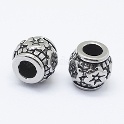 316サージカルステンレススチールヨーロピアンビーズ  大穴ビーズ  花とロンデル  アンティークシルバー  10.5x10mm  穴：5mm&nbsp;STAS-O102-02AS