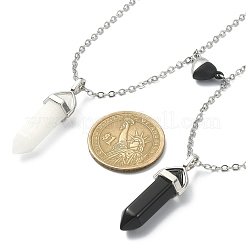 2Pcs 2 Style Natural Black Obsidian & White Jade Bullet Pendant Necklaces Set&nbsp;NJEW-TA00095-02