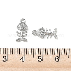 真鍮マイクロパヴェクリアキュービックジルコニアチャーム  フィッシュボーンのチャーム  プラチナ  15x7x3mm  穴：1.3mm&nbsp;KK-P355-01D-P