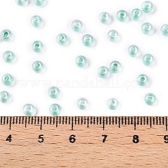 透明な内側の色のガラスシードラウンドビーズ6/0個  丸い穴  アクアマリン  4x3mm  穴：1.2mm  100個/ 10g&nbsp;X1-SEED-N006-004C