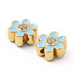 Flower Brass Micro Pave Clear Cubic Zirconia Beads&nbsp;KK-G419-06G-06