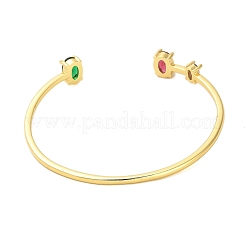 Brass Pave Green & Red Glass Open Cuff Bangles for Women&nbsp;BJEW-M312-07G