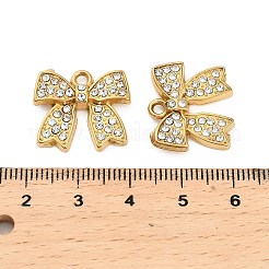 304ステンレススチールラインストーンペンダント  イオンプレーティング（ip）  ちょう結びのチャーム  18KGP本金メッキ  17x19x3.5mm  穴：2mm&nbsp;STAS-U047-28G