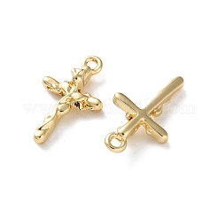 ラックメッキ合金ペンダント  ラインストーンとABS模造真珠付き  クロスチャーム  ゴールドカラー  18x10.5x4mm  穴：1.4mm&nbsp;FIND-M038-07G