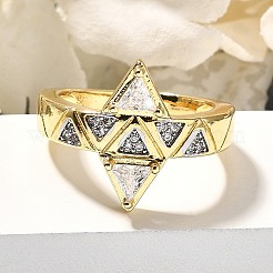 真鍮マイクロペーブクリアキュービックジルコニアカフリング  女性用三角リング  カドミウムフリー＆ニッケルフリー＆鉛フリー  本物の金メッキと本物のプラチナメッキ  17mm&nbsp;RJEW-U035-10GP