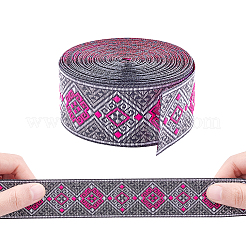 エスニック風刺繡ポリエステルリボン  服飾材料  花柄  白黒の模様  レッド  33mm&nbsp;SRIB-WH0007-02A-WH