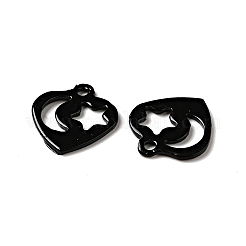 スプレー塗装された201ステンレススチールチャーム  星と月の模様のハート  ブラック  12x11.5x1mm  穴：1.4mm&nbsp;STAS-G304-15C