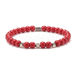 Synthetic Turquoise(Dyed) Round Beads Stretch Bracelets Set&nbsp;BJEW-JB07464
