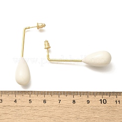真鍮ティアドロップダングルスタッドピアス  女性用エナメル入り  ゴールドカラー  ホワイト  45x11mm&nbsp;EJEW-A121-19A-01
