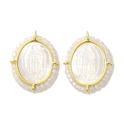 Rack Plating Brass Micro Pave Cubic Zirconia & Shell Pendants&nbsp;KK-G488-17G