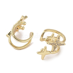 Star Brass Micro Pave Cubic Zirconia Cuff Earrings&nbsp;EJEW-E310-17G