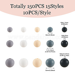 150 個 15 スタイルのシリコーンビーズ  DIYネックレスとブレスレットの作り方  ラウンド  ミックスカラー  9~15mm  穴：1.4~2.5mm  10個/スタイル&nbsp;SIL-TA0001-30