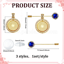 3個 3スタイル 合金ラペルピン  フラットラウンド  合金ペンダントとガラスカボション付き  ゴールドカラー  55mm  1個/スタイル&nbsp;JEWB-PH01278