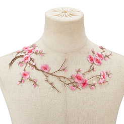 4枚の梅の花のポリエステル刺繍布、縫い付けアップリケ  ミシンクラフト装飾  ピンク  273x216x1mm&nbsp;PATC-CY0001-58B