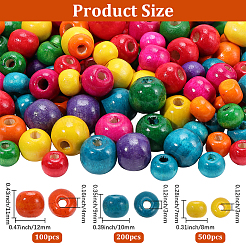 800pcs 3 Styles Dyed Natural Wood Beads&nbsp;WOOD-PA0001-23