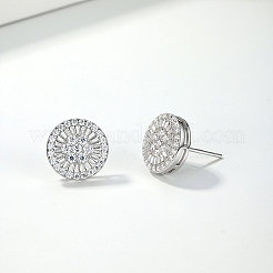 女性用スターリングシルバー製パヴェモアッサナイトスタッドピアス925点  ラウンド  プラチナ  12x12mm&nbsp;MB9290