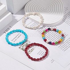 Synthetic Turquoise(Dyed) Skull Beaded Stretch Bracelet&nbsp;BJEW-JB08054