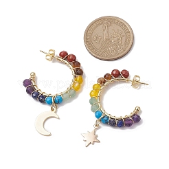 Moon & Star Chakra Faceted Round Gemstone Dangle Half Hoop Earrings&nbsp;EJEW-JE05898