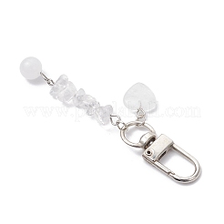 ハートラウンド天然ローズクォーツペンダント装飾  合金回転式ナスカン付き  80~81mm&nbsp;HJEW-JM03194-03
