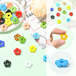 30個の手作りランプワークビーズ  花  ミックスカラー  15~16x16x3.5~4.5mm  穴：4.5~5mm&nbsp;LAMP-SC0001-57
