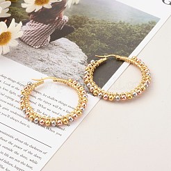304ステンレススチールビーズフープピアス  低刺激性のイヤリング  真鍮丸ビーズ  マルチカラー  46mm  ピン：1x0.7mm&nbsp;EJEW-JE04544-01