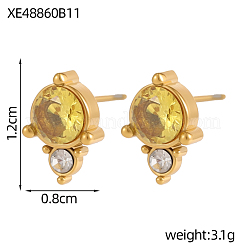 304ステンレススチールキュービックジルコニアスタッドピアス  イオンプレーティング（ip）  18KGP本金メッキ  ミックスカラー  12x8mm&nbsp;STAS-OY009-15G