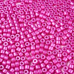 ベーキングペイント パールガラス シードビーズ  丸い穴  シリンダー  濃いピンク  4x5.5mm  穴：1.8mm  約2500個/ポンド&nbsp;SEED-T008-03N