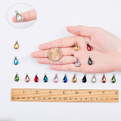 合金ガラスペンダント  多面カット  ティアドロップ  プラチナ  ミックスカラー  18x10x5~5.5mm  穴：1.8~2mm  13色  4個/カラー  52個/箱&nbsp;PALLOY-SC0002-32