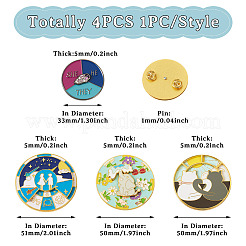 4Pcs 4 Style Elephant & Cat & Girl and Boy & Diamond Rotating Enamel Pins Set&nbsp;JEWB-TA0001-09