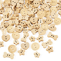 100Pcs 5 Styles Wooden Buttons&nbsp;BUTT-TA0001-46