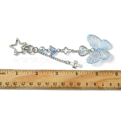 電気メッキアクリル蝶ペンダント装飾  ガラスビーズとスター合金スイベルクラスプ付き  ライトスチールブルー  132mm  ペンダント：62~96mm&nbsp;KEYC-FZ00014-03