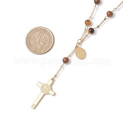 Natural Tiger Eye Round Rosary Bead Necklaces&nbsp;NJEW-JN05574-02