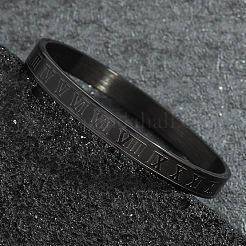 女性と男性のためのステンレススチールヒンジ付きバングル  ローマ数字  ブラック  内径：2-1/2インチ（6.5cm）&nbsp;PW-WG574DC-03