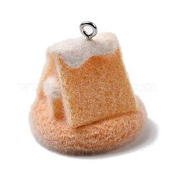 クリスマスフロッキー不透明樹脂ペンダント  プラチナトーンの鉄ループ付き  ハウス  25.5x25x26mm  穴：2mm&nbsp;RESI-F062-04F